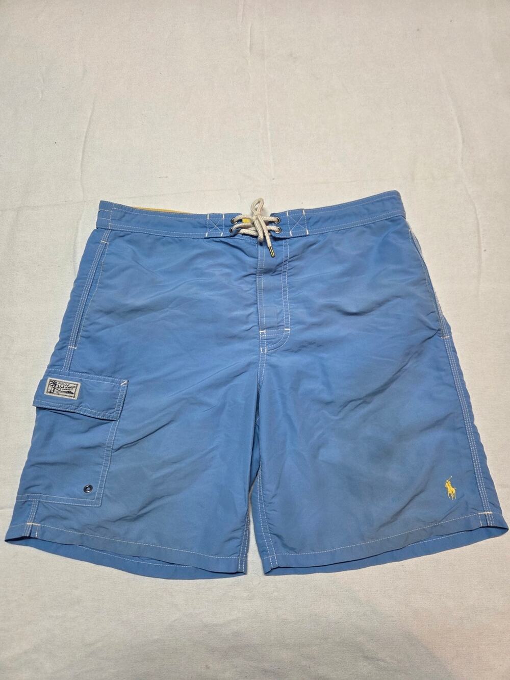 Ralph Lauren Blue Men's Swim Board Shorts with Yellow Pony Size M